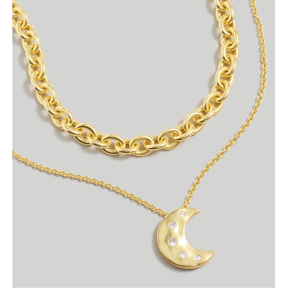NEW MADEWELL Two-Pack Moon Pendant Necklace Set Vintage Gold